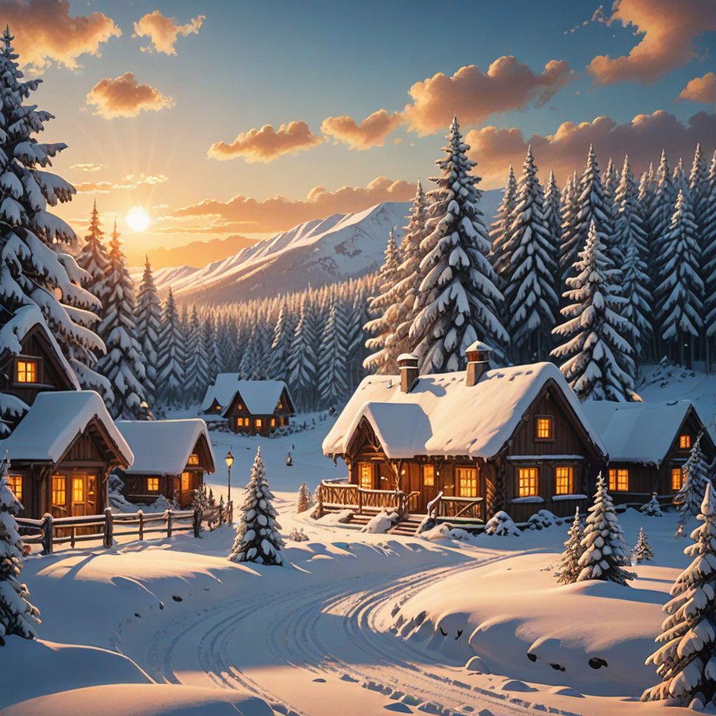 Winter Wonderland Scene in Vibrant, Detailed Style