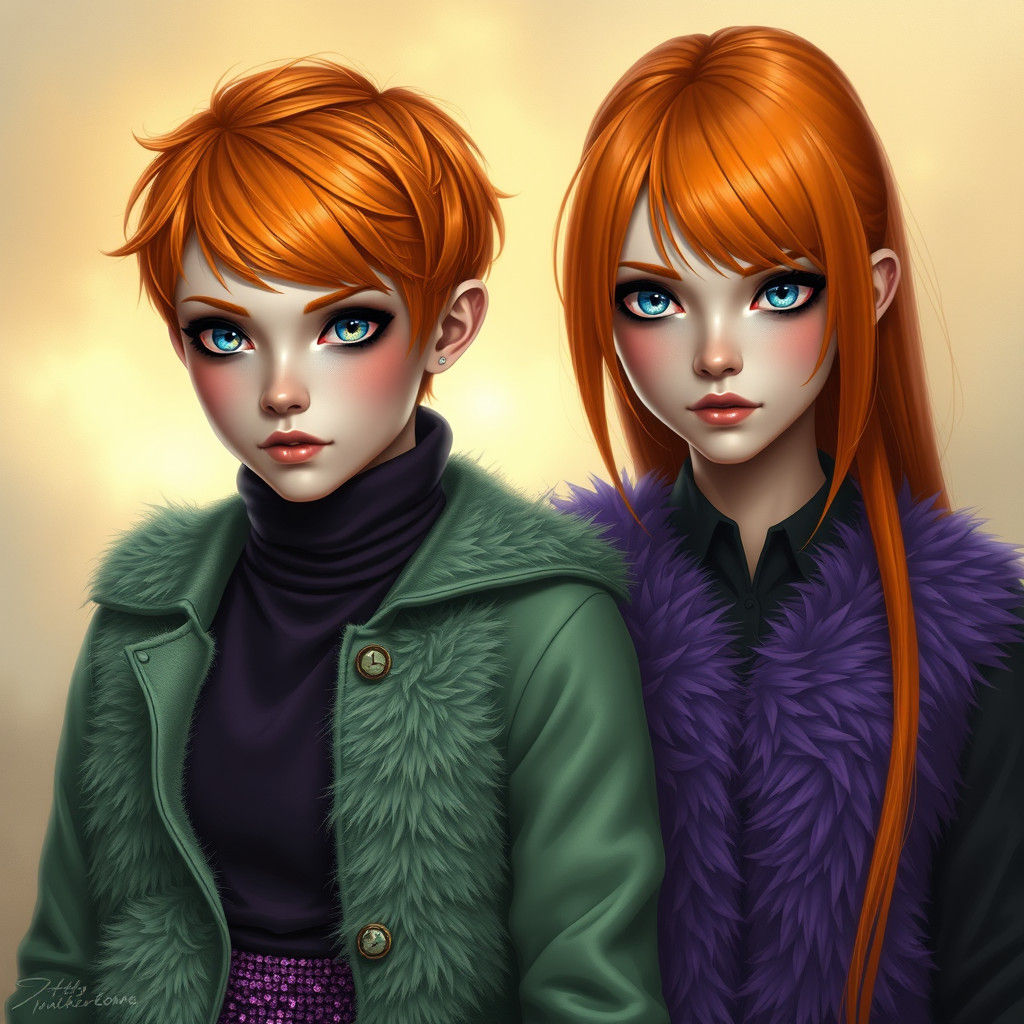 Striking Twin Sisters in Dreamy Fantasy Art Style