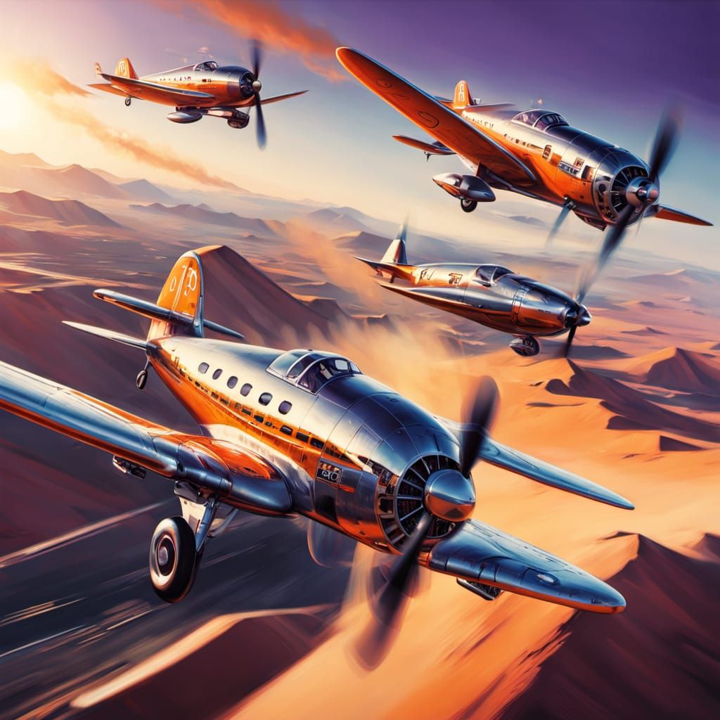 Vintage Aviation Pylon Racers in Retro-Futuristic Style