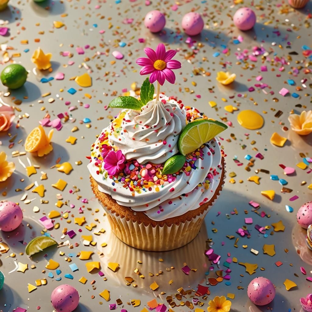 Vibrant Margarita Cupcake on a Beach at Sunset