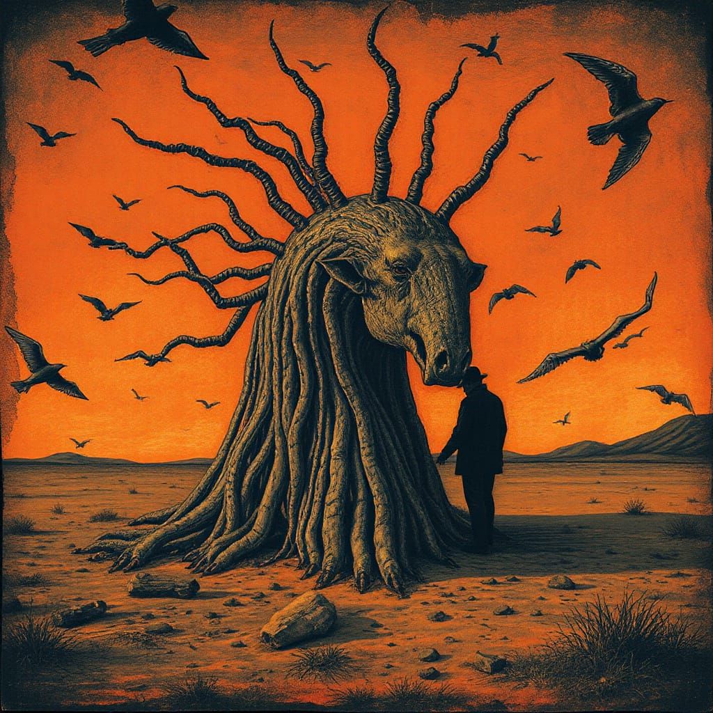 Surreal Landscape in Style of Beksiński and Van Gogh