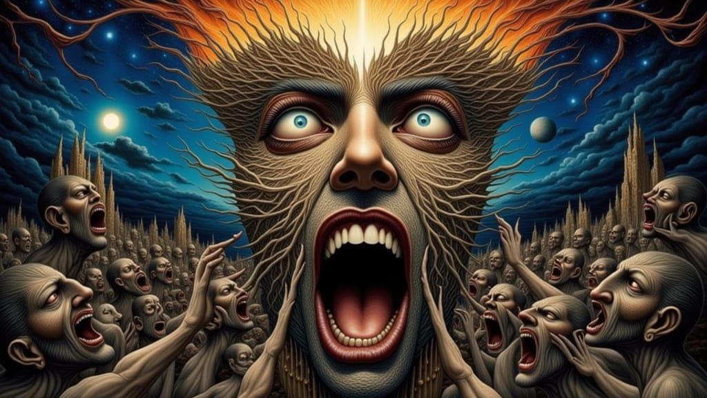 Fractal Man's Mindscape with Erupting Figures