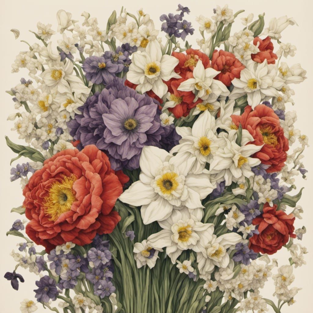 Floral Bouquet with Narcissus, Anemone, and Lilies