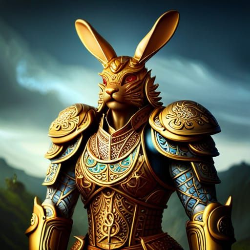 Armored Samurai Rabbit in Detailed Digital Art