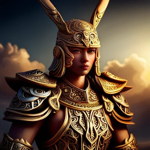 Samurai Rabbit in Gold Armor, Hyperdetailed Fantasy Art