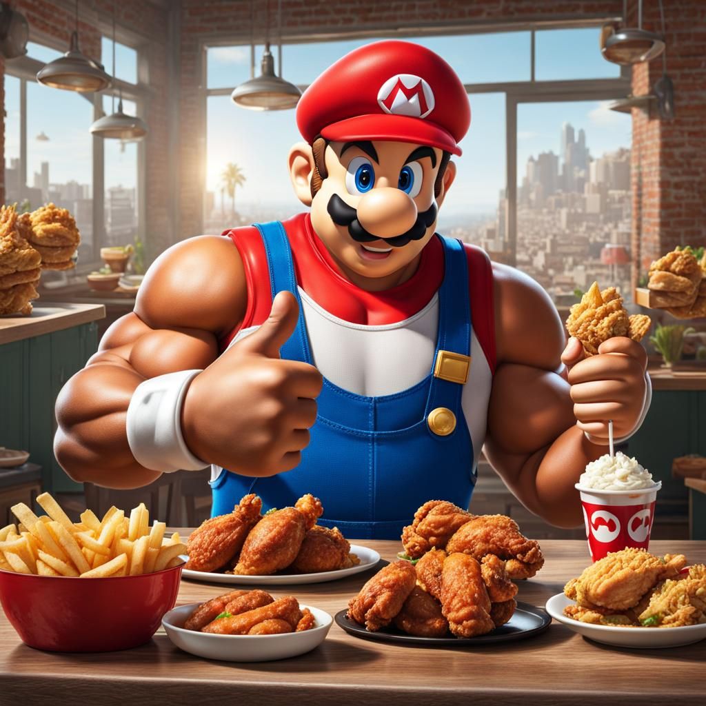 Ultra Realistic Super Mario Fried Chicken Lunch Break