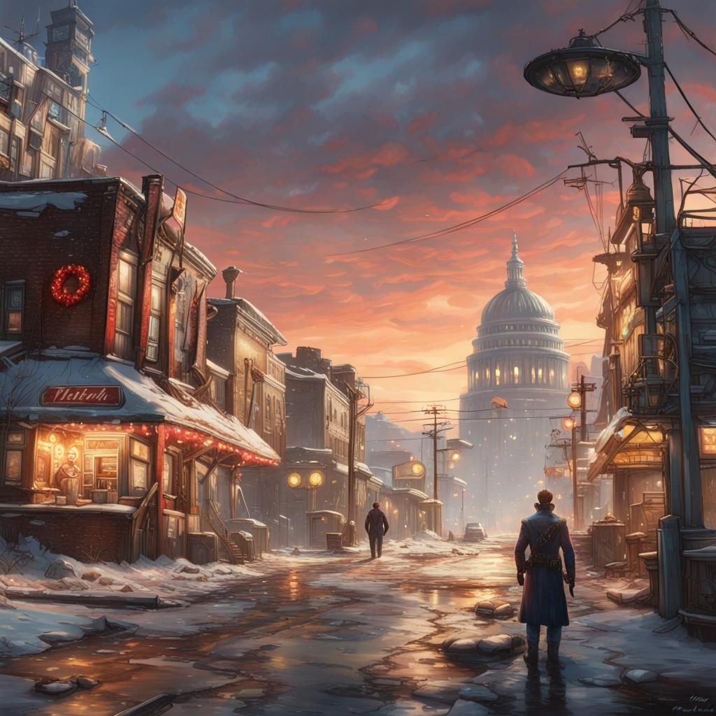 Diamond City Christmas: Hyperrealistic Concept Art