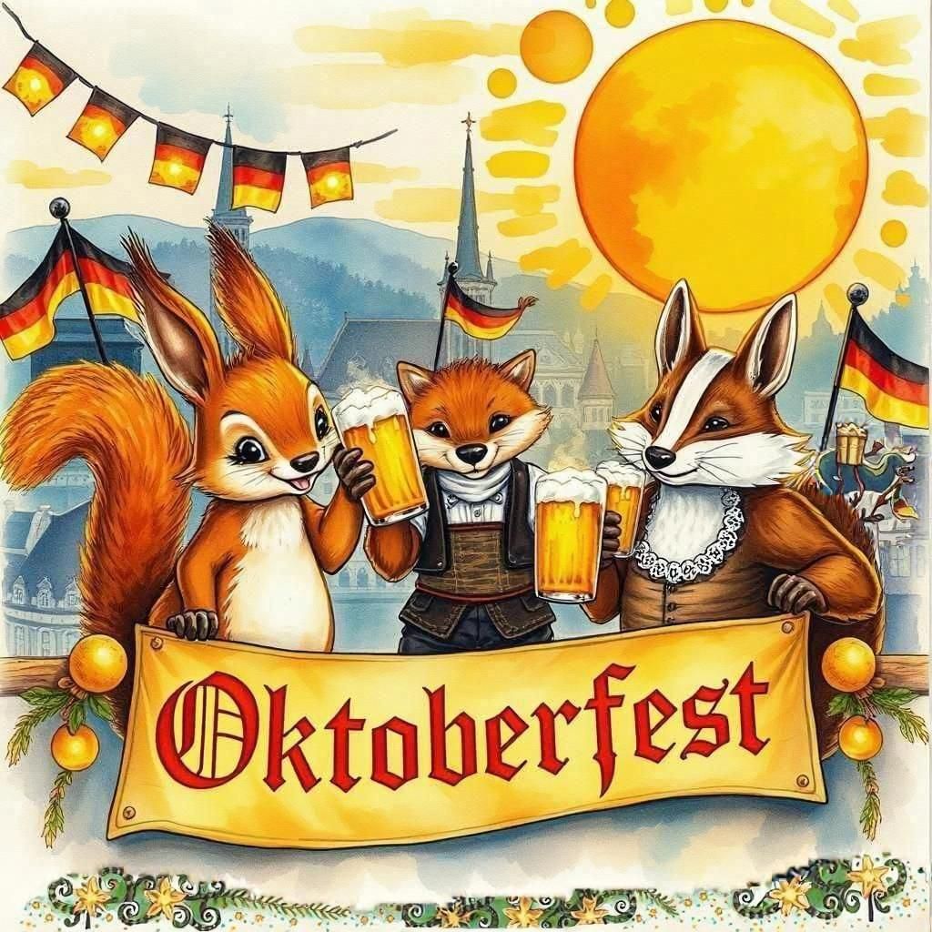 Oktoberfest Celebration with Animals in Bavarian Clothes