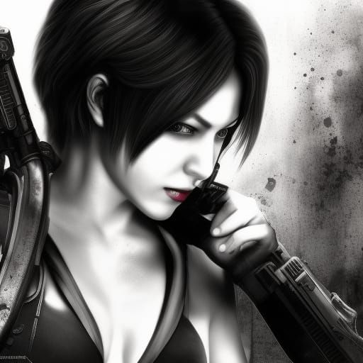 Ada Wong in Black and White: Detailed Matte Painting
