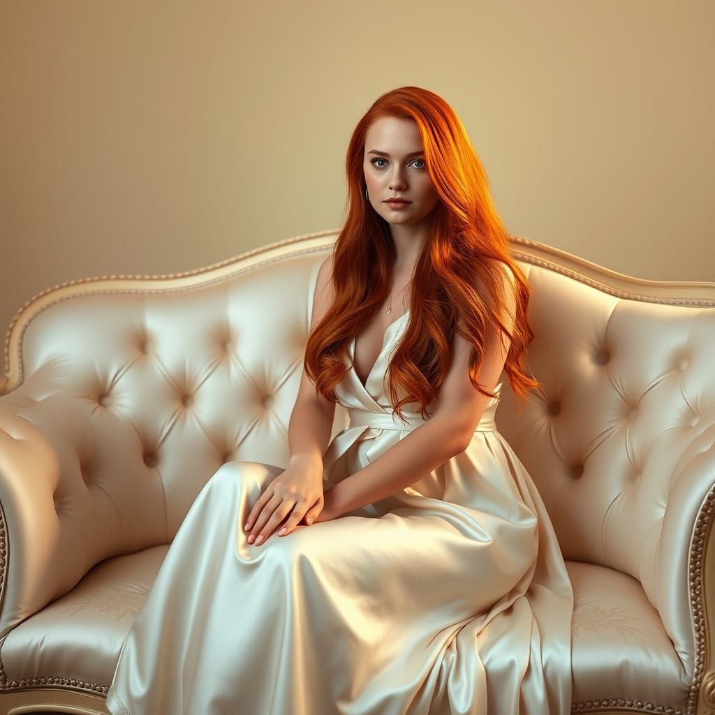 Elegant Red-Haired Woman in Vintage Style Digital Art