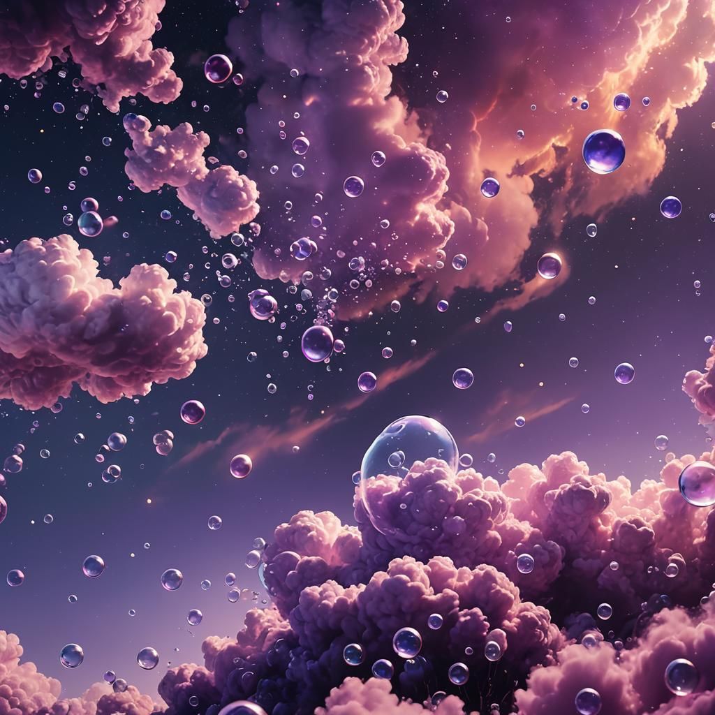 Bubbles Bursting in a Cinematic Purple Night Sky