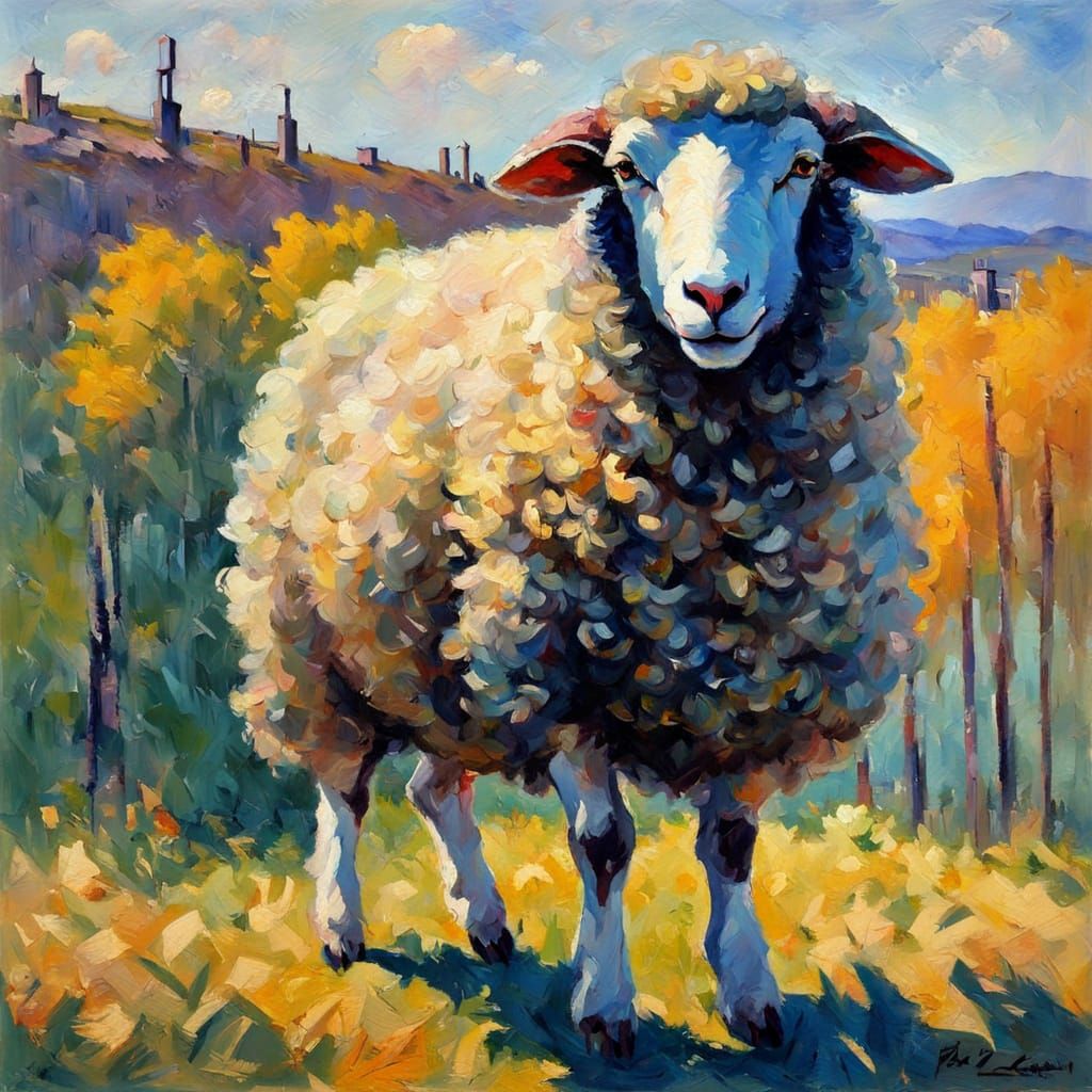 Revolutionary Sheep in Impressionist Oil Painting Style