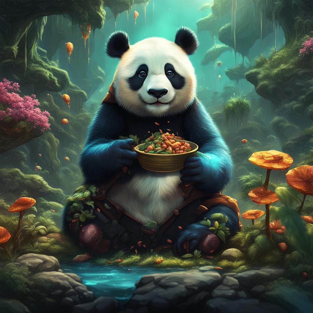 Cute Hungry Panda in Detailed Matte Painting