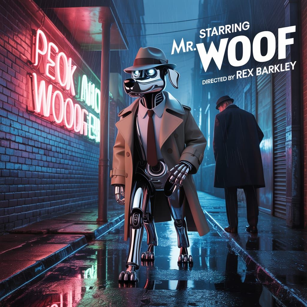 Neo-Noir Robotic Dog Detective Movie Poster