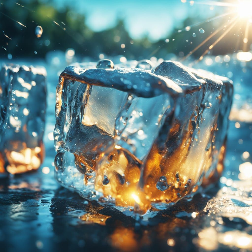 Ice Cube Face Melts on Hot Day: Macro Shot