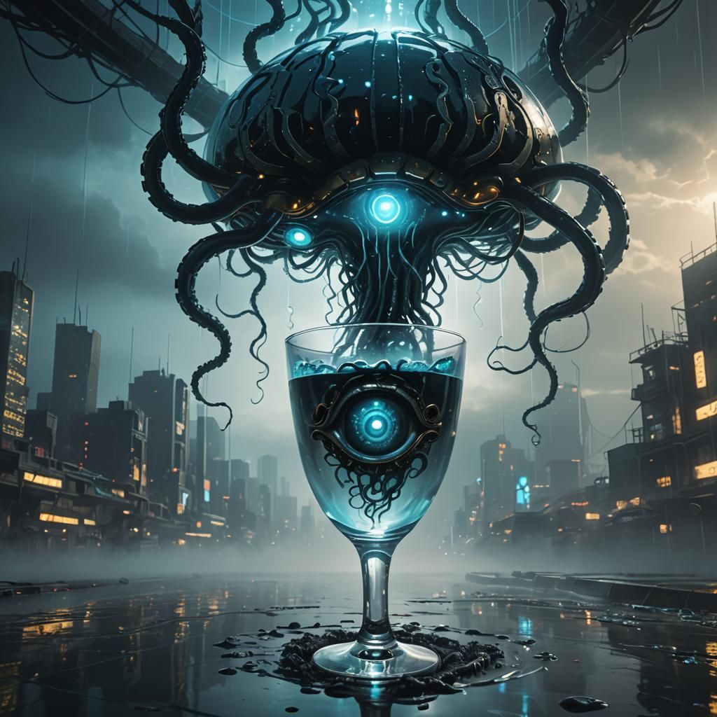 Cyberpunk Brain in Glass with Neon Reflections