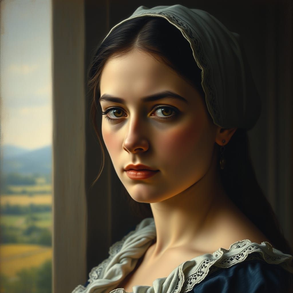 Serene 18th Century Woman in Chiaroscuro