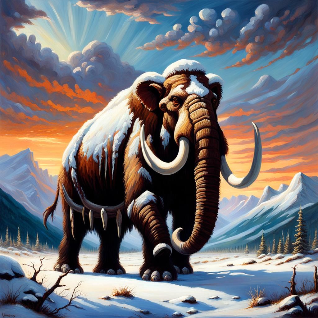 Gothic Fantasy Mammoth in Twilight, Oil Painting
