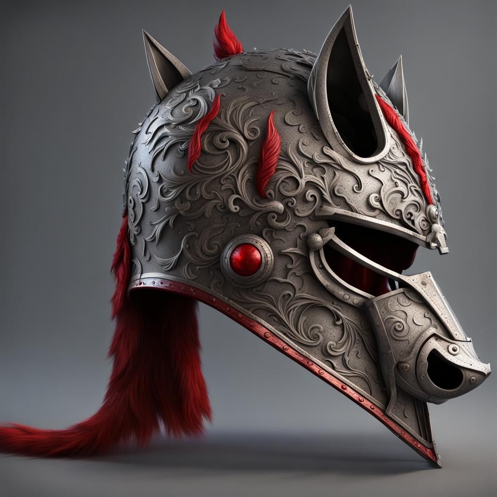 Medieval Knight Wolf Helmet with Red Plume
