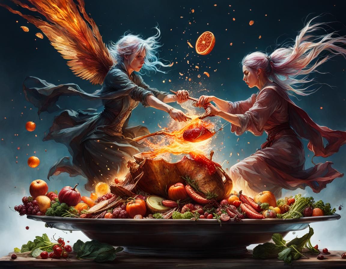 Witches in Epic Food Fight with Flying Food
