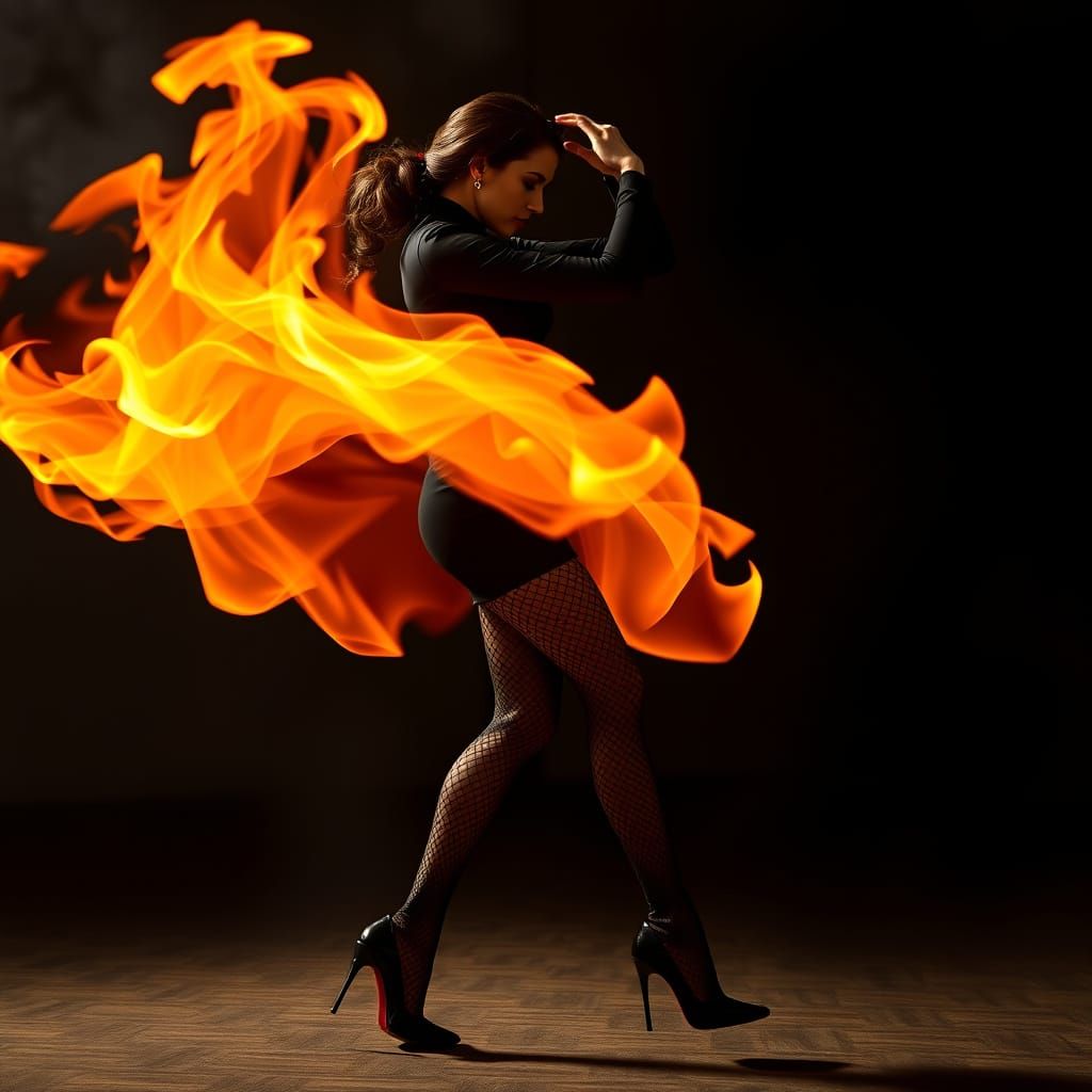 Flamenco Dancer Enveloped in Swirling Flame