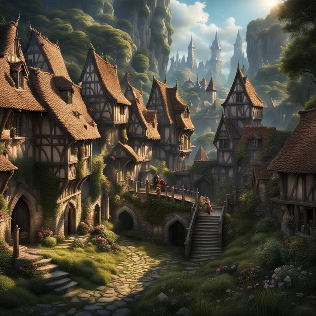 Fantastical Medieval Village with Tower