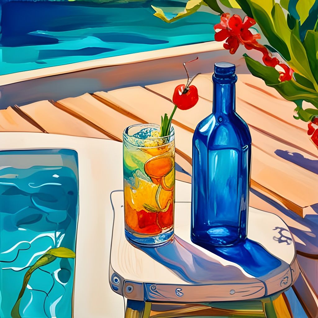 Cocktails by the Pool: Watercolor and Ink Art