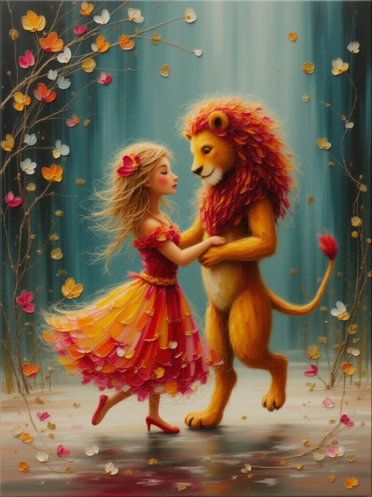 Lion Couple Dancing in Vintage Ballroom Style