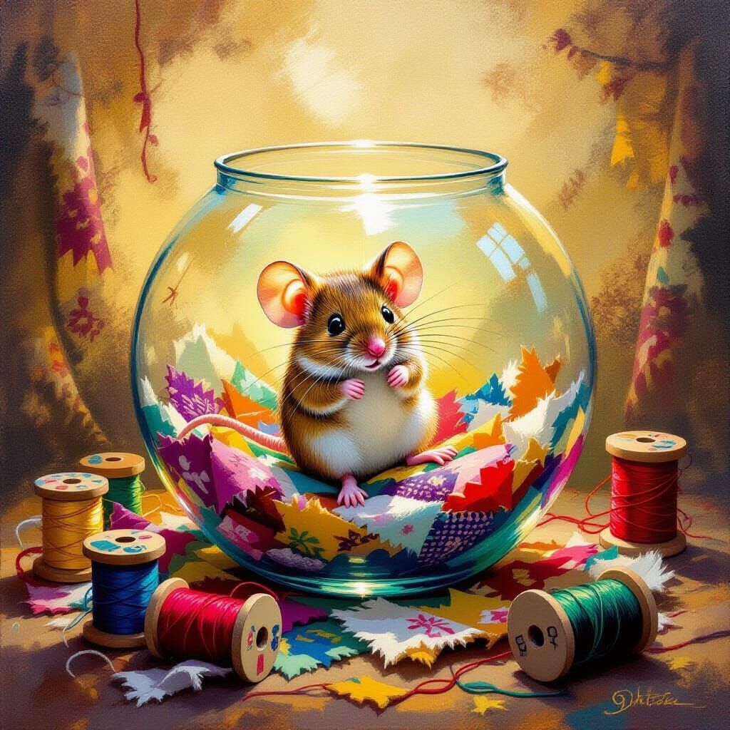 Mouse in Fishbowl: An Oil Painting