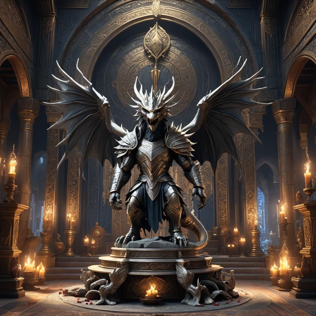 Silver Dragon Warrior Statue in Arab Room