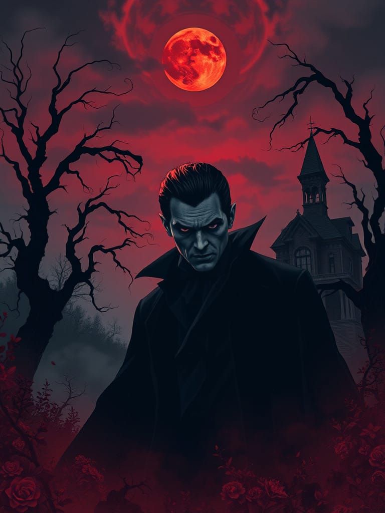 Eerie Vampire Portrait in Vintage Horror Style