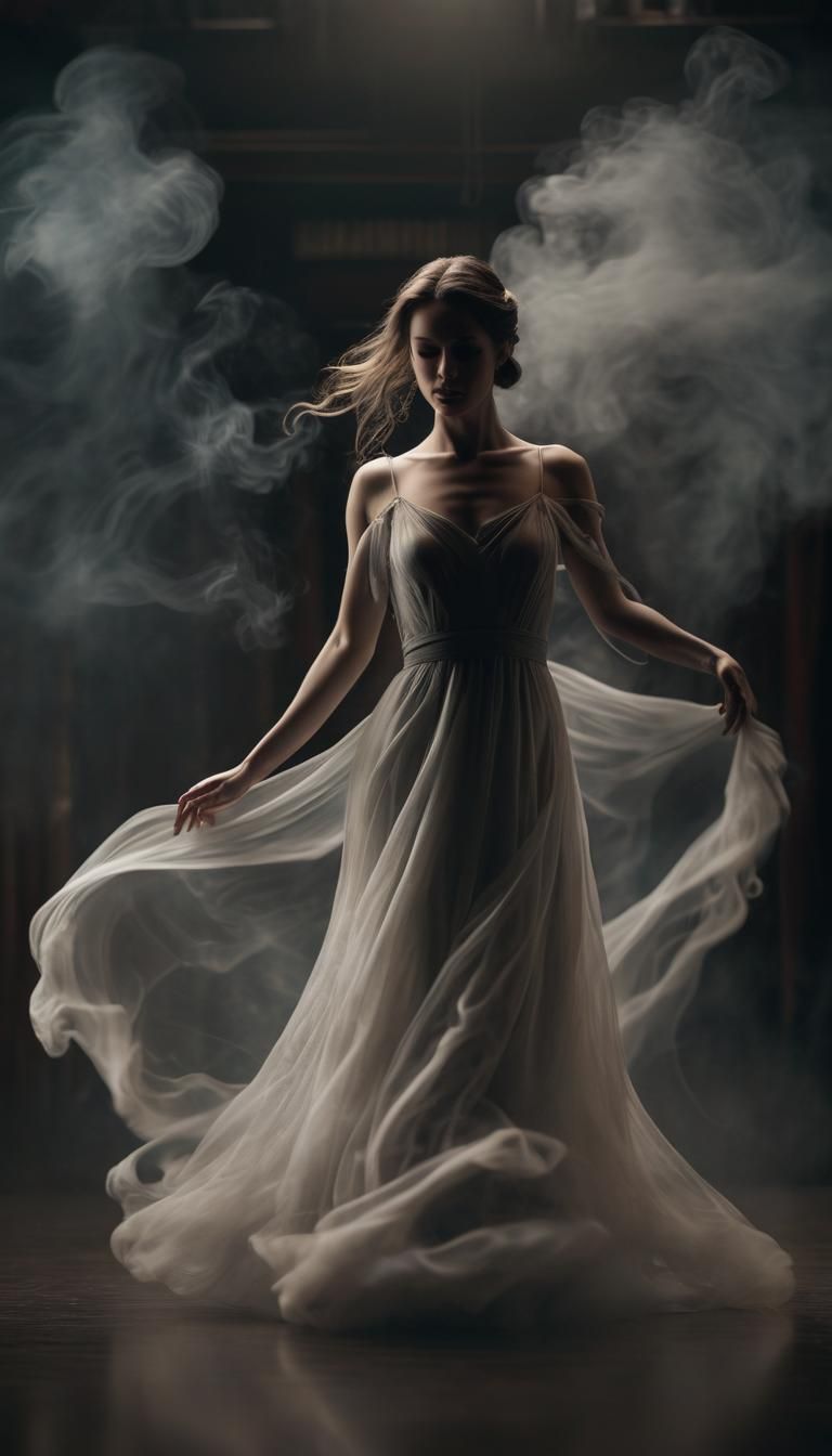Ghostly Smoke Dancer in Dark Theater