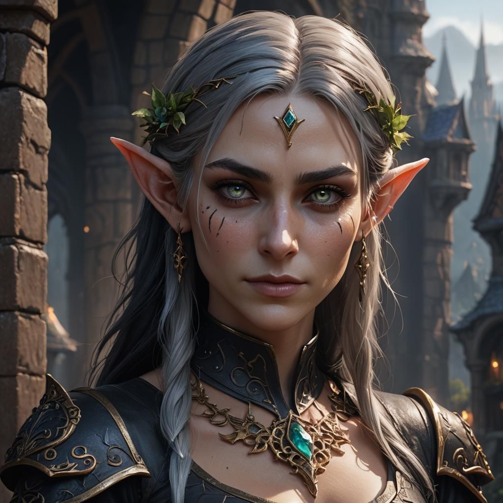 Beautiful Female Elf Butler in Dark Clothing