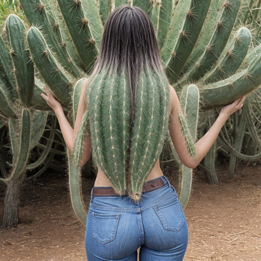 Exotic Desert Goddess Tending Her Majestic Cactus