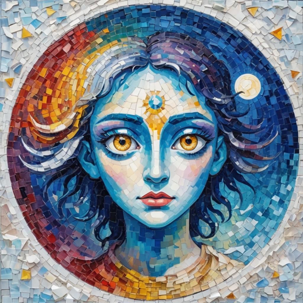 Apollo, Sun God, in Mythical Mosaic Collage