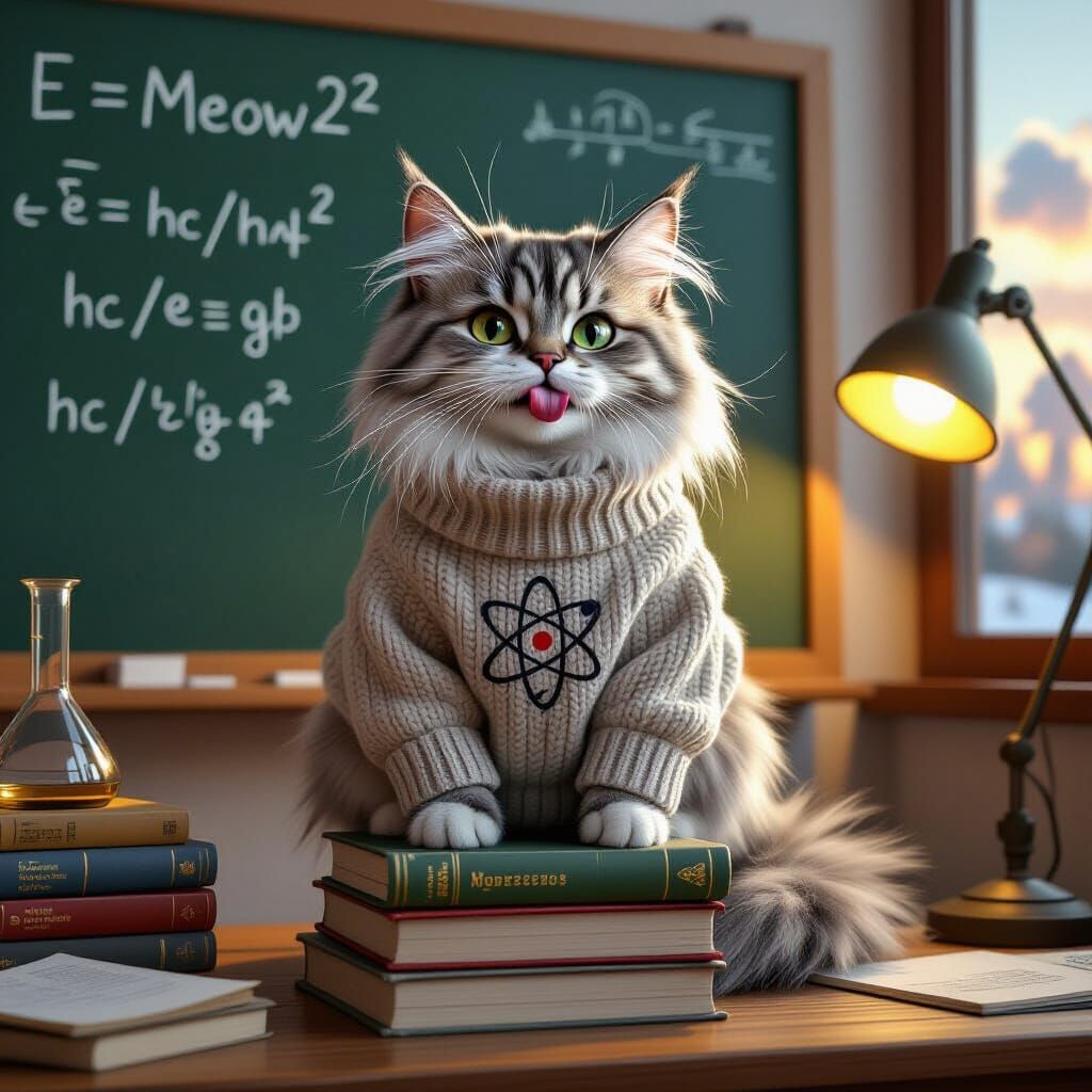 A Genius Cat as Realistic Digital Art