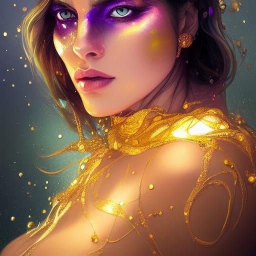 Golden Crystal Woman Portrait in Hyperdetailed Style