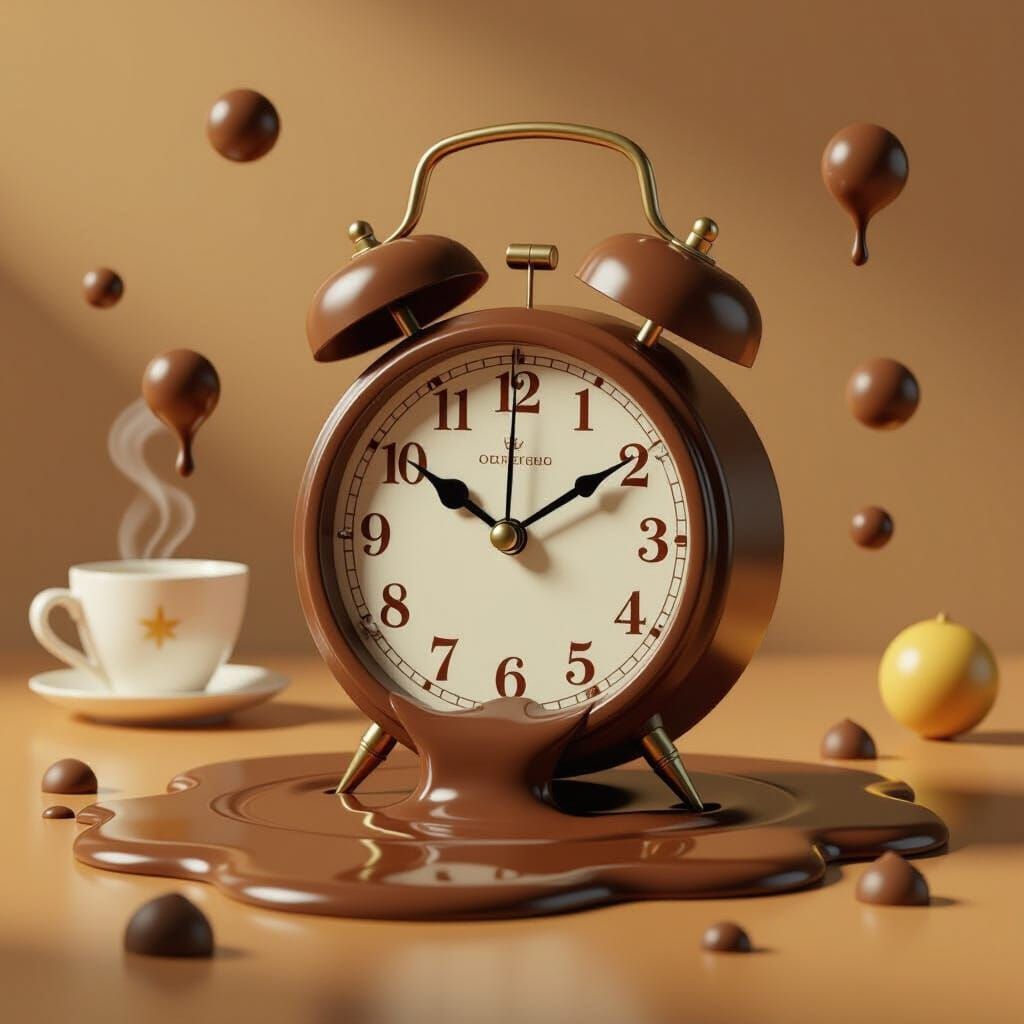 Melting Chocolate Dali Clocks in Dreamlike Atmosphere