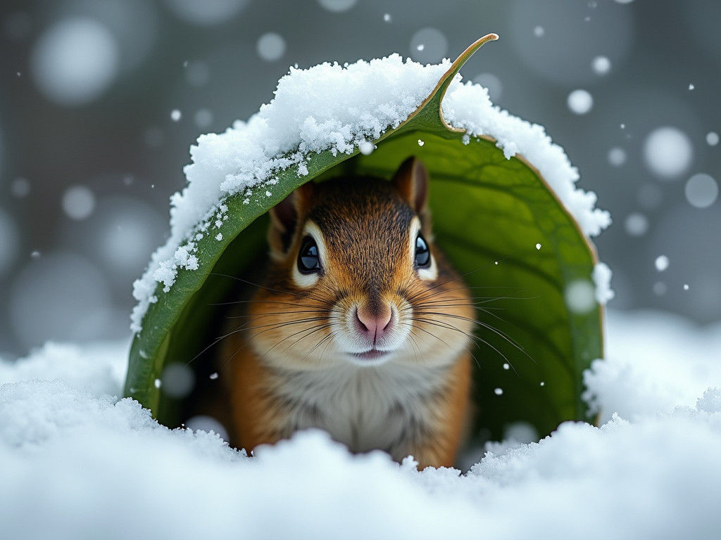 Chipmunk Shelters from Winter Storm