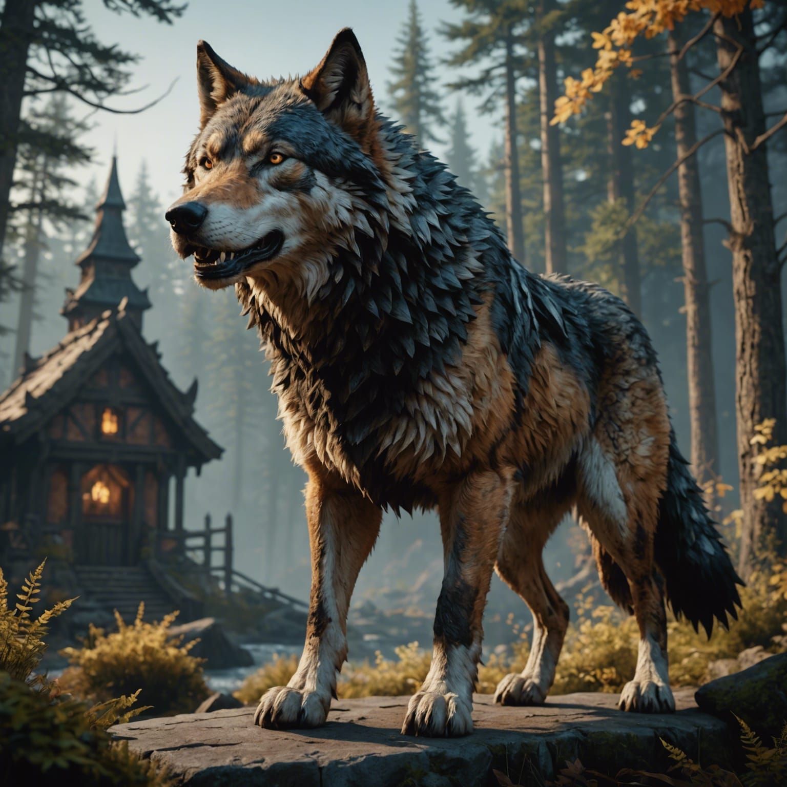 Tan Dire Wolf Detailed Matte Painting