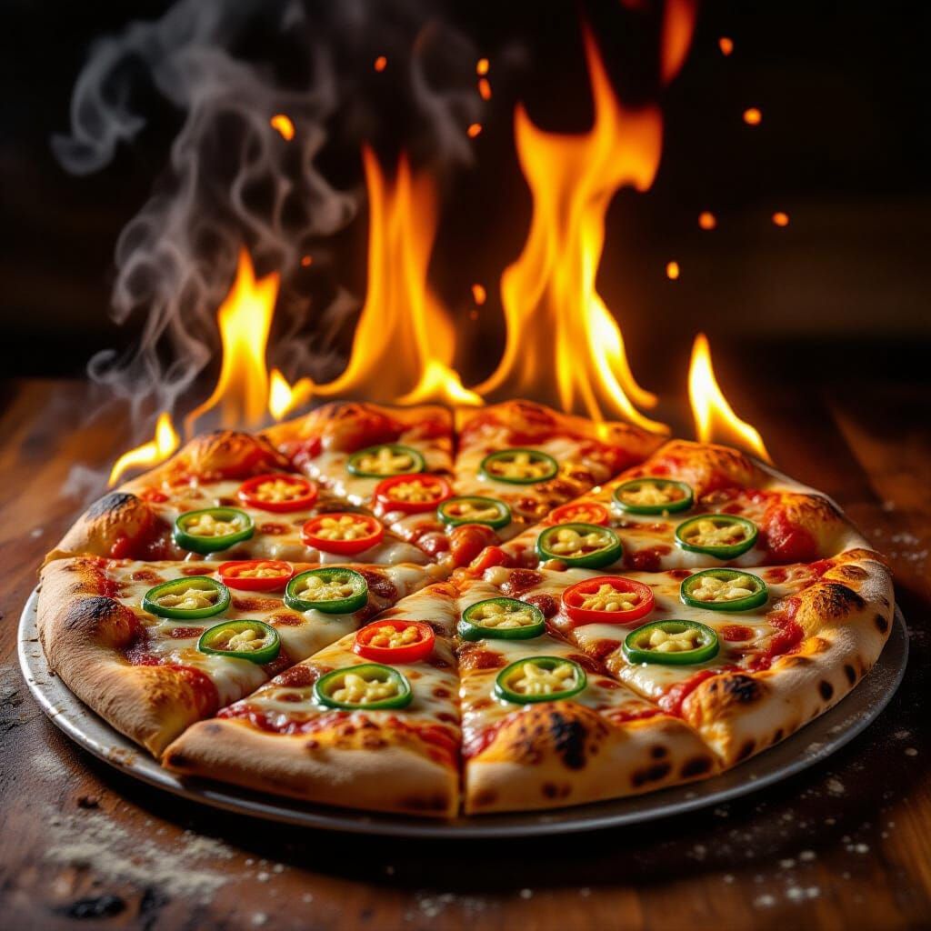 Fiery Pizza Inferno With Extreme Chili Topping