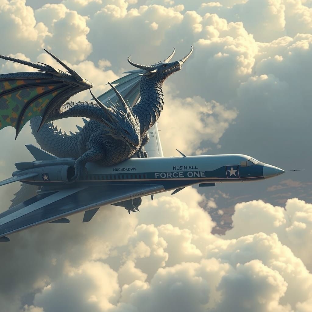 Dragon Soaring with Air Force One: Digital Art
