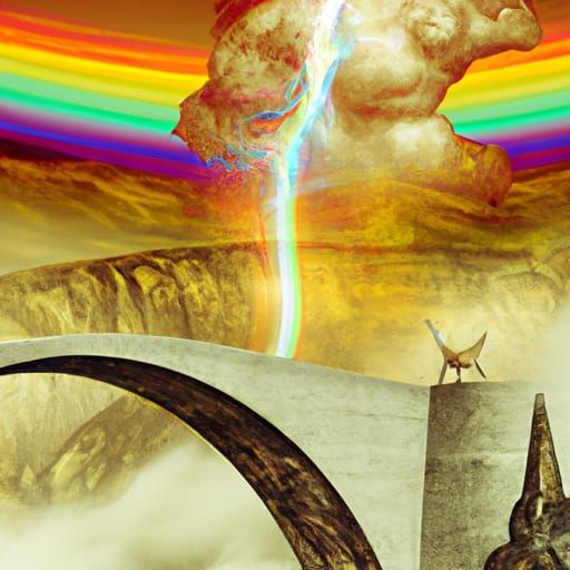 Bifrost Rainbow Bridge to Asgard in Surreal Style