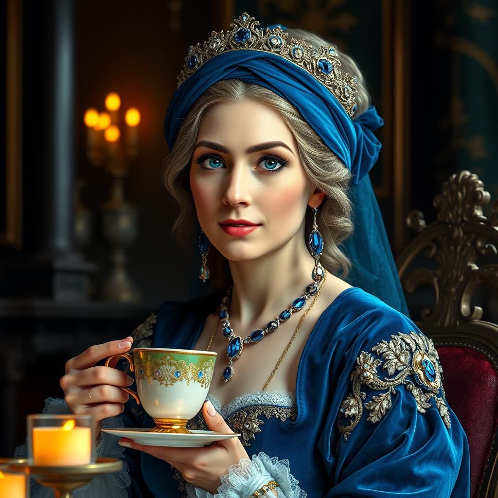 Renaissance Queen Enjoying High Tea Portrait