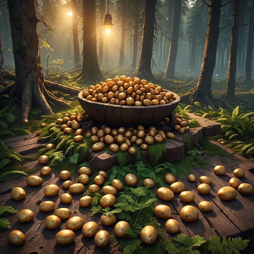 Golden Roasted Potatoes in Mystical Forest