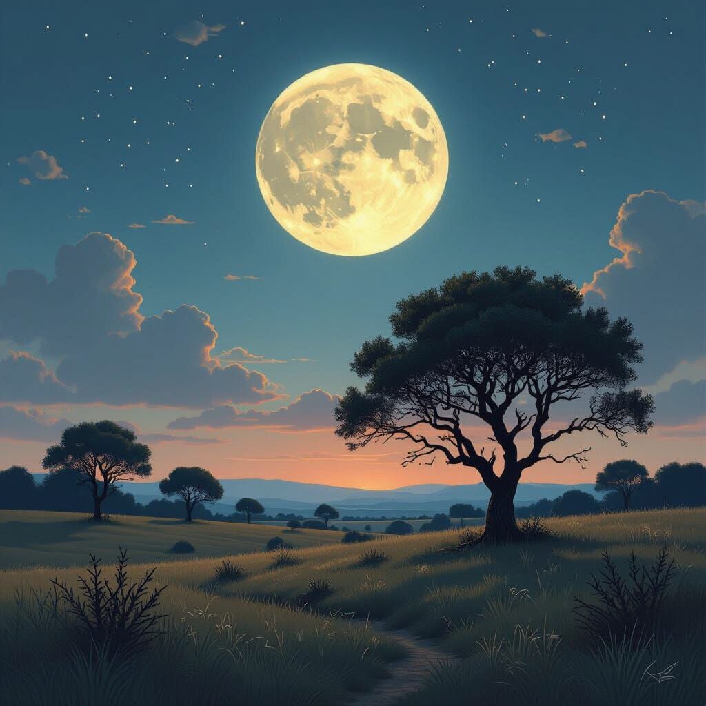 Moonlit Wormwood Landscape in Dreamy Style
