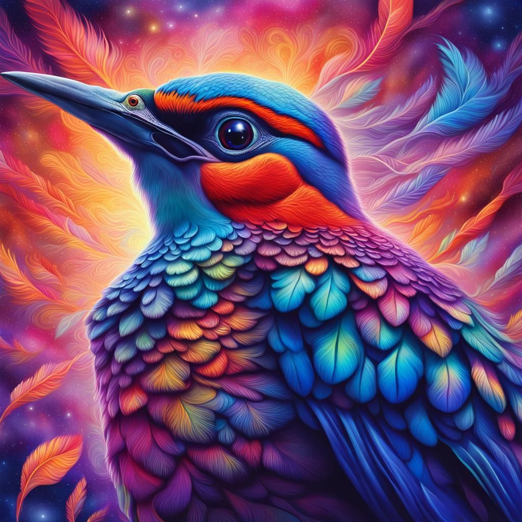 Woodpecker in Astral Clouds, Mystical Realism