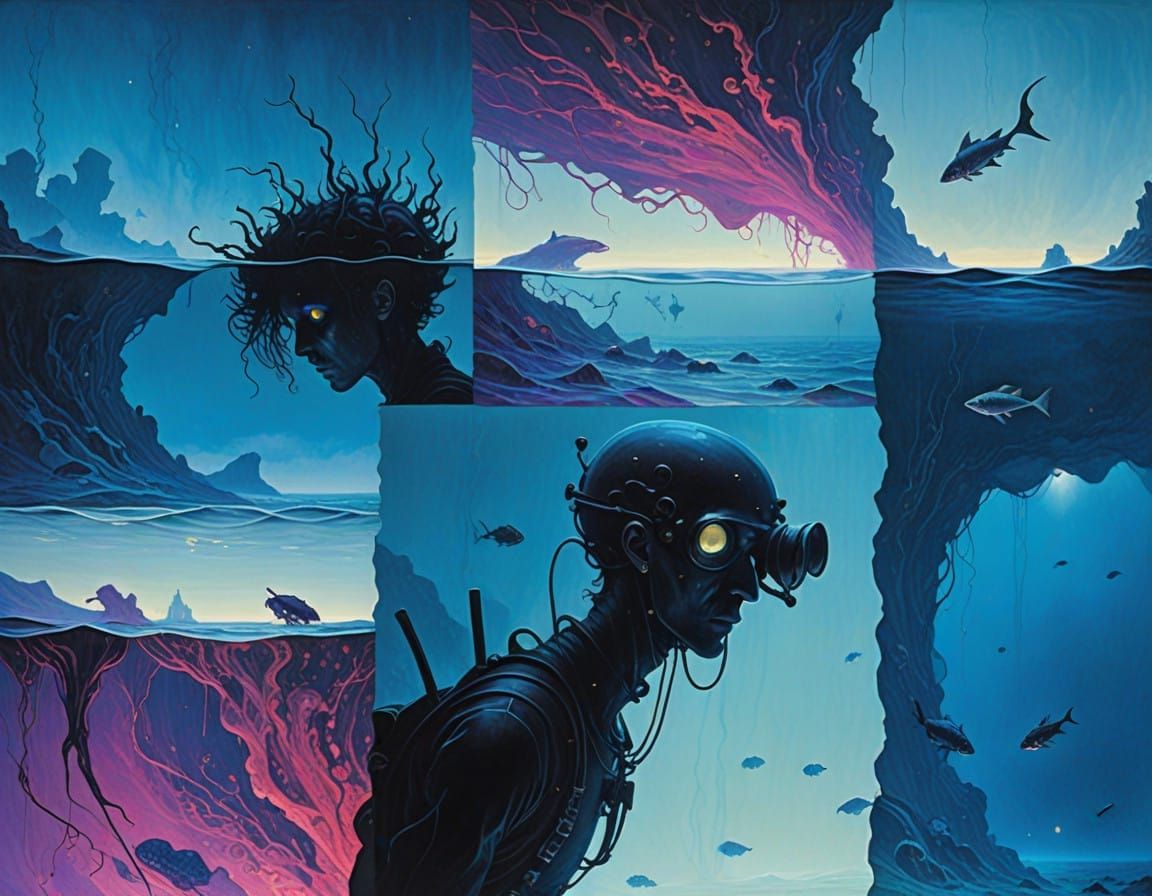 Mysterious Deep Sea Encounter in Dark Chiaroscuro Style