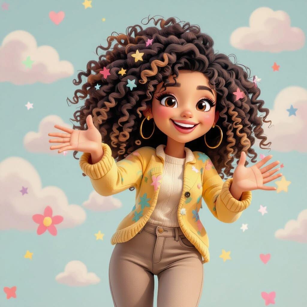 Cute Pastel 3D Woman with Curly Hair