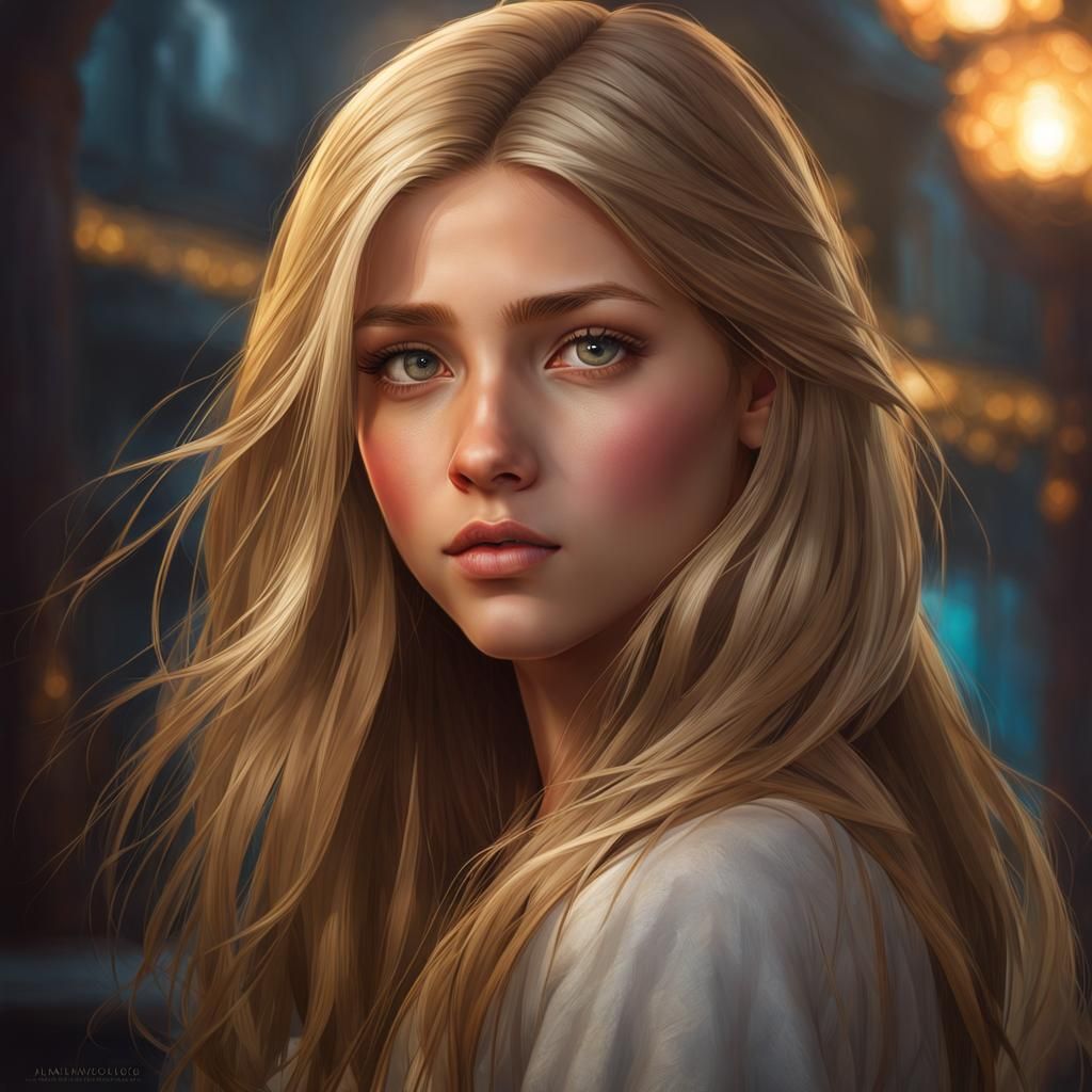 Shy Girl Portrait in Art Nouveau Style